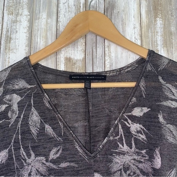 White House Black Market Silver Oversized Rose High Low Blouse - Picture 6 of 6